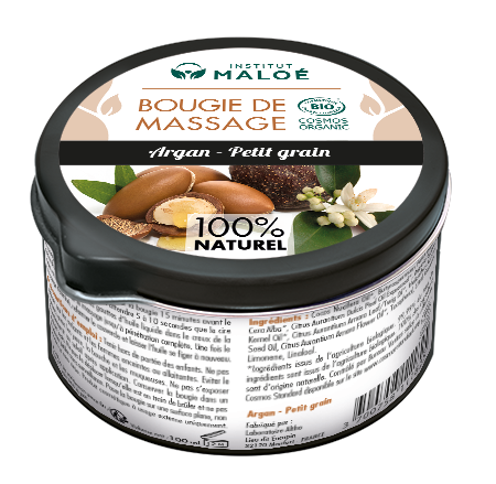 BOUGIE DE MASSAGE ARGAN / PETIT GRAIN BIO - INSTITUT MALOÉ