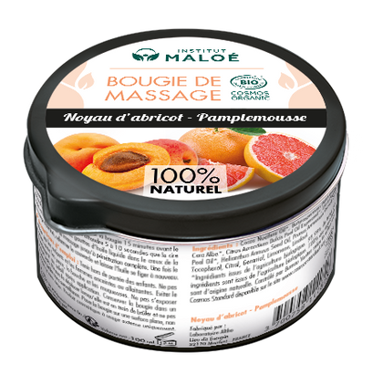 BOUGIE DE MASSAGE NOYAU D'ABRICOT / PAMPLEMOUSSE BIO - INSTITUT MALOÉ